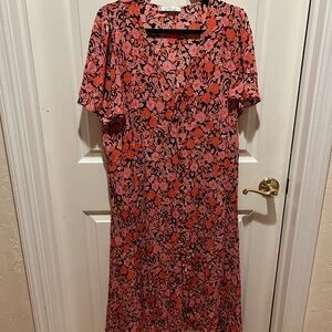 Mango Pink and Black Floral Midi Dress